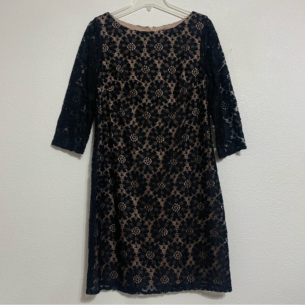 Jessica Howard Lace Overlay 3/4 Sleeve Little Black Dress Size 10